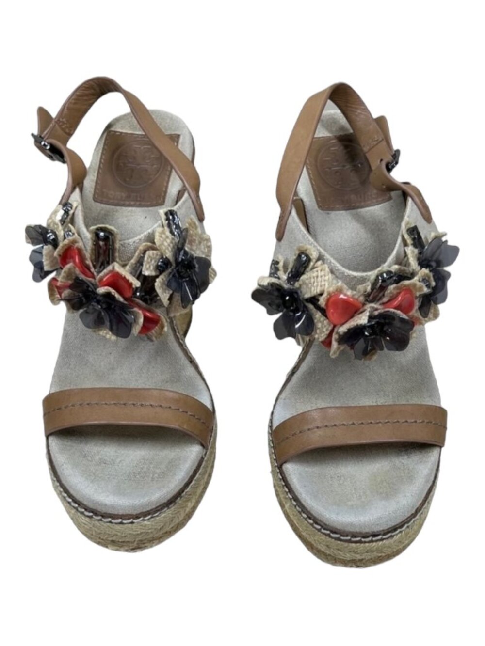 Tory Burch Mallory Lin Natural Wedge Espadrille Floral Resortwear Sandal